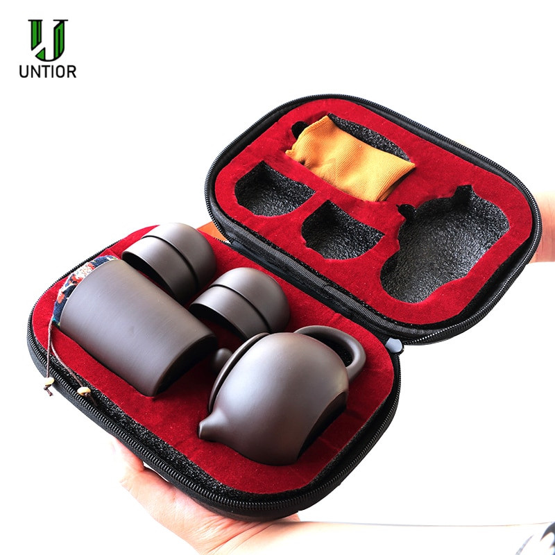 Violetinis molinis Kung Fu arbatinukas 200ml Kiniškas porcelianinis arbatinukas Yixing Zisha 4 puodeliai Kung Fu Travel Arbatos puodelis Rankų darbo arbatos puodelio puodelio rinkinys