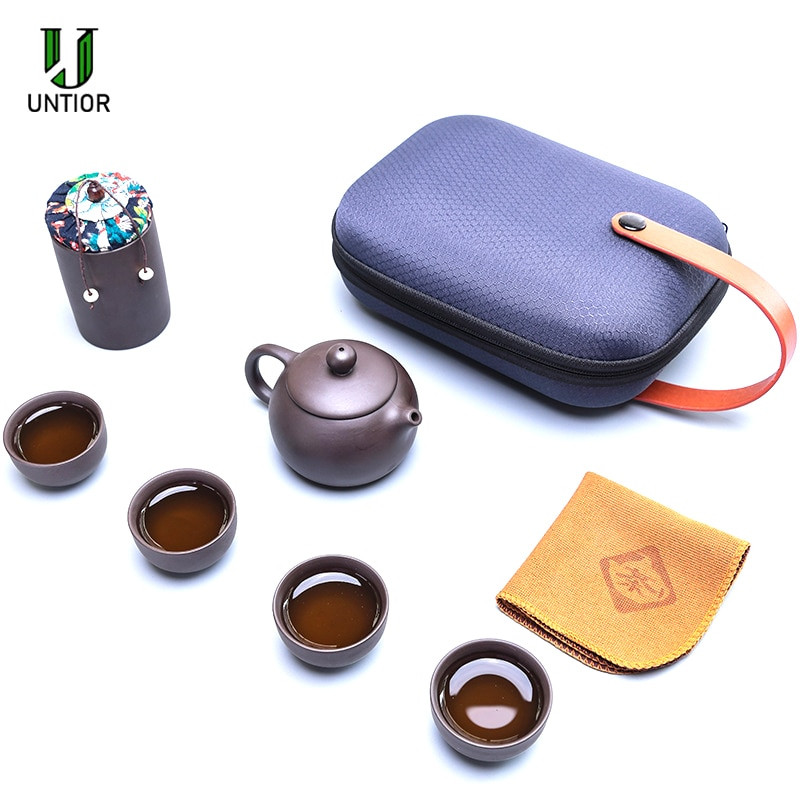 Violetinis molinis Kung Fu arbatinukas 200ml Kiniškas porcelianinis arbatinukas Yixing Zisha 4 puodeliai Kung Fu Travel Arbatos puodelis Rankų darbo arbatos puodelio puodelio rinkinys