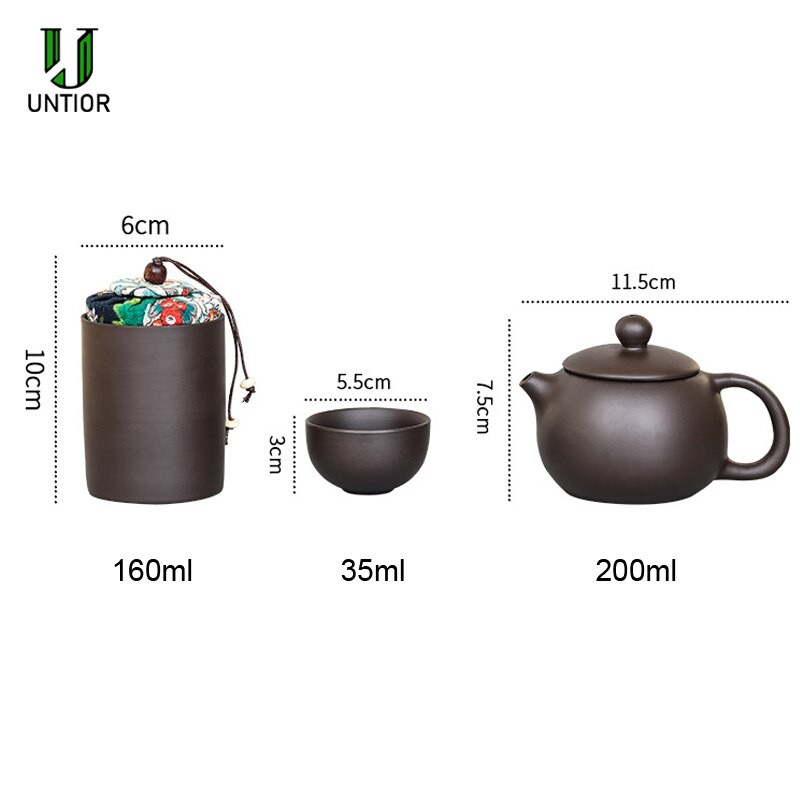 Violetinis molinis Kung Fu arbatinukas 200ml Kiniškas porcelianinis arbatinukas Yixing Zisha 4 puodeliai Kung Fu Travel Arbatos puodelis Rankų darbo arbatos puodelio puodelio rinkinys