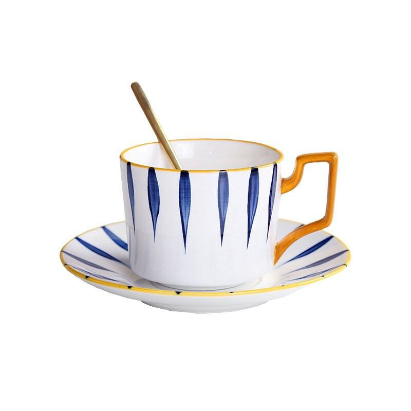 220 ml japoniškos kavos puodelių ir lėkštučių rinkinys Keraminiai arbatos puodeliai Šeimai balti mėlyni pieno puodeliai Šiaurės virtuvės namų gėrimai