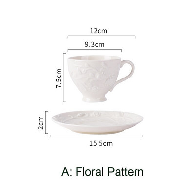 Europska starinska bijela šalica Set tanjurića Keramička šalica za kavu Mlijeko Čaj Šalica s reljefnim pladnjevima za desert Svadbeni tuš Svadbeno posuđe 1960-ih