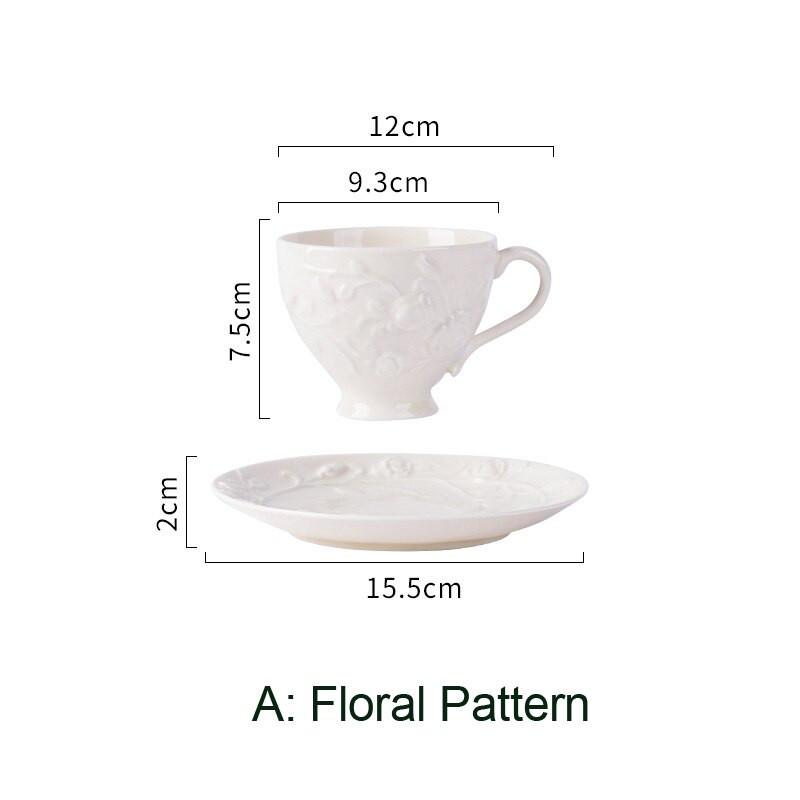 Europska starinska bijela šalica Set tanjurića Keramička šalica za kavu Mlijeko Čaj Šalica s reljefnim pladnjevima za desert Svadbeni tuš Svadbeno posuđe 1960-ih