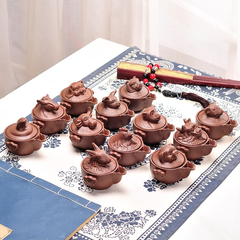 Set de ceai portabil de călătorie cu zodiac doisprezece chinezești Ceainic de lut violet Yixing Oale Quik Oale de ceai Ceainice de băutură chinezească NLSLASI