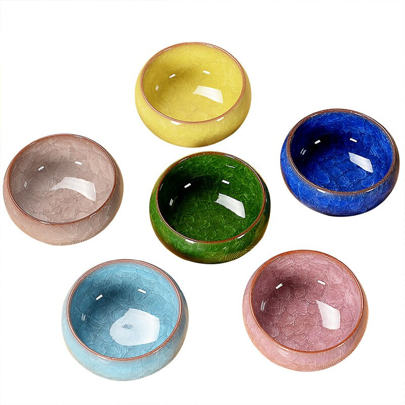 Karštas išpardavimas, 2021 m. 6 vnt. / Lot Chinese Teaset Crackle Glaze 30 ml Kelioninis kiniškas porcelianinis arbatos puodelis keraminis Yixing purpurinio molio arbatos servizas