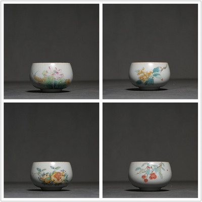 4 kom/lot Kineska ručno oslikana keramička šalica za čaj Retro Ru Kiln zdjela za čaj Ručno izrađeni butik set za čaj Osobna posuda za piće s jednom šalicom