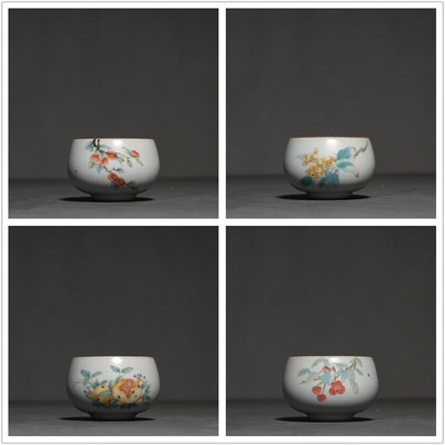 4 kom/lot Kineska ručno oslikana keramička šalica za čaj Retro Ru Kiln zdjela za čaj Ručno izrađeni butik set za čaj Osobna posuda za piće s jednom šalicom