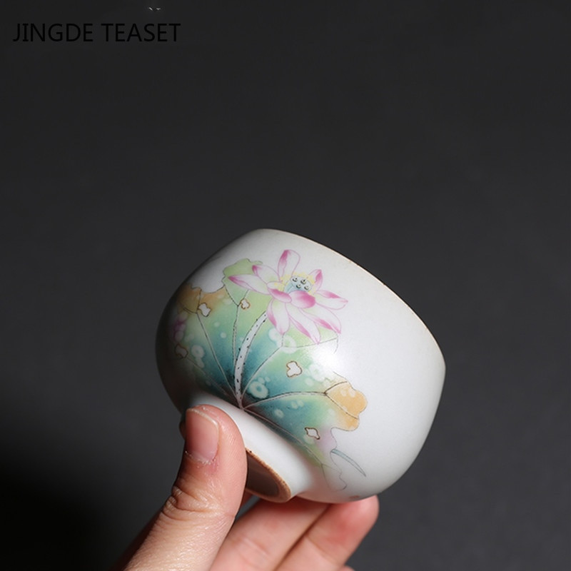 4 kom/lot Kineska ručno oslikana keramička šalica za čaj Retro Ru Kiln zdjela za čaj Ručno izrađeni butik set za čaj Osobna posuda za piće s jednom šalicom