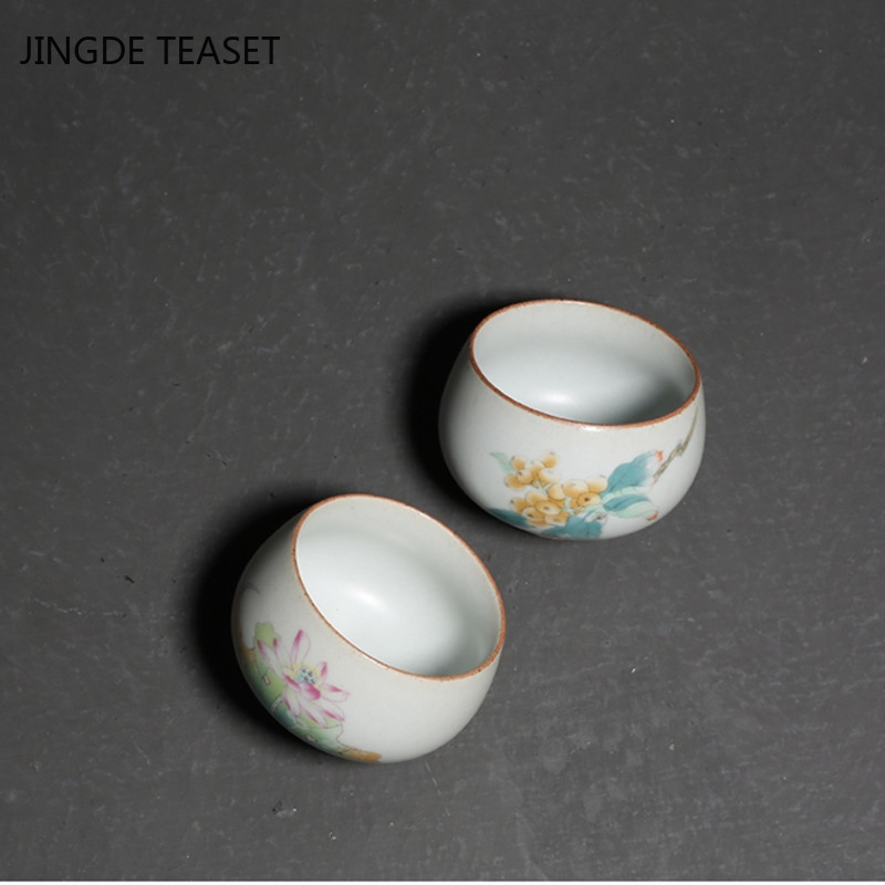 4 kom/lot Kineska ručno oslikana keramička šalica za čaj Retro Ru Kiln zdjela za čaj Ručno izrađeni butik set za čaj Osobna posuda za piće s jednom šalicom