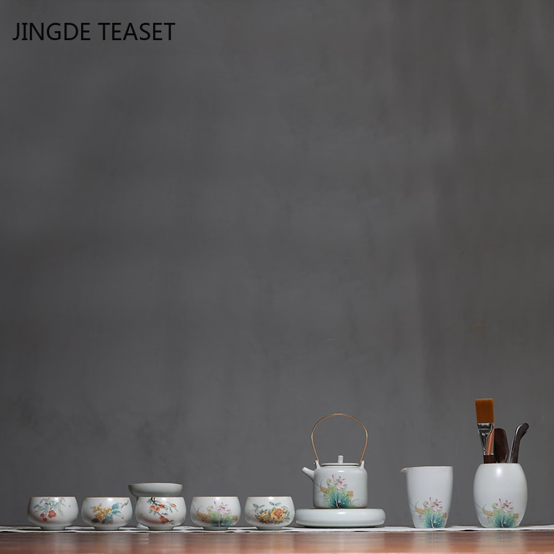 4 kom/lot Kineska ručno oslikana keramička šalica za čaj Retro Ru Kiln zdjela za čaj Ručno izrađeni butik set za čaj Osobna posuda za piće s jednom šalicom