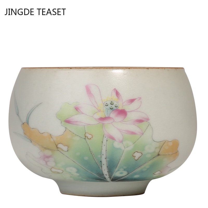 4 kom/lot Kineska ručno oslikana keramička šalica za čaj Retro Ru Kiln zdjela za čaj Ručno izrađeni butik set za čaj Osobna posuda za piće s jednom šalicom