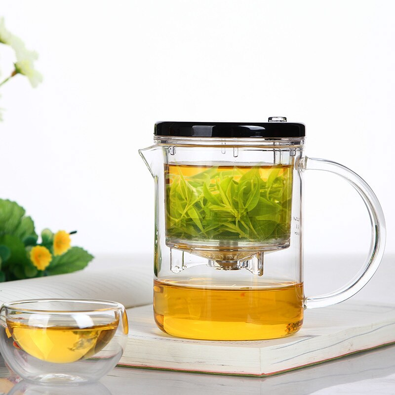 SAMADOYO Kiváló minőségű üveg Gongfu teaset Press AUTO-OPEN Art Tea Cup teáskanna infúzióval Elegáns teáskészletek Üveg teáskanna 350ml