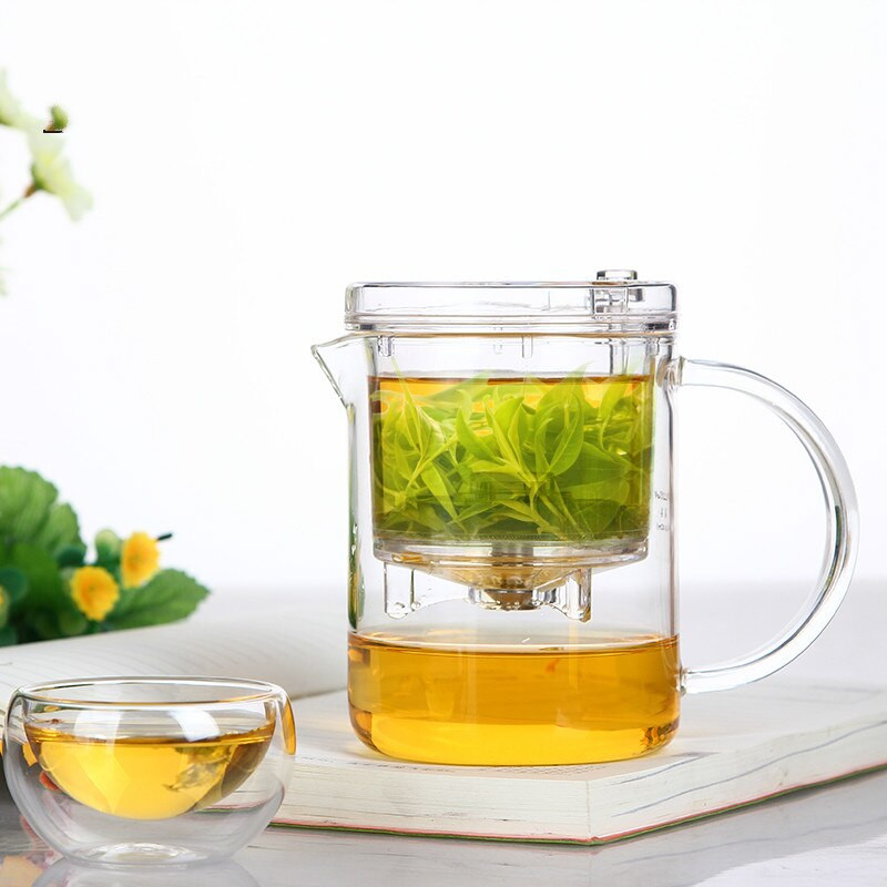 SAMADOYO Kiváló minőségű üveg Gongfu teaset Press AUTO-OPEN Art Tea Cup teáskanna infúzióval Elegáns teáskészletek Üveg teáskanna 350ml