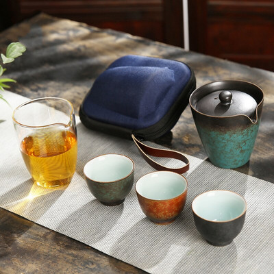 Japonija eseceramic arbatos rinkinys arbatinukas gaiwan su 3 puodeliais arbatos rinkiniai nešiojamas kelioninis arbatos rinkinys gertiw Nemokamas pristatymas