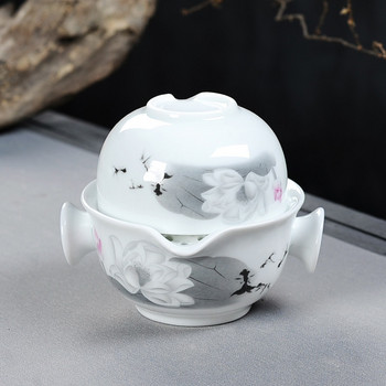 Китайски комплект за чай кунг-фу Включва 1 тенджера 1 чаша, красив и лесен чайник чайник, пейзажна живопис, сервиз за чай за пътуване, елегантен гайван