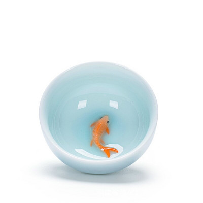 6db/készlet Celadon színű aranyhal teáscsésze,Kung Fu teáscsésze készlet Glaze Travel Tea Bowl Kínai porcelán teáscsésze készlet Tea kiegészítők