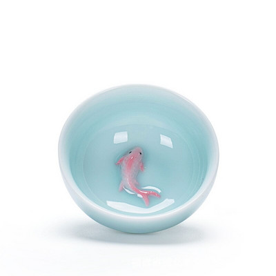 6db/készlet Celadon színű aranyhal teáscsésze,Kung Fu teáscsésze készlet Glaze Travel Tea Bowl Kínai porcelán teáscsésze készlet Tea kiegészítők