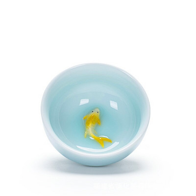 6db/készlet Celadon színű aranyhal teáscsésze,Kung Fu teáscsésze készlet Glaze Travel Tea Bowl Kínai porcelán teáscsésze készlet Tea kiegészítők
