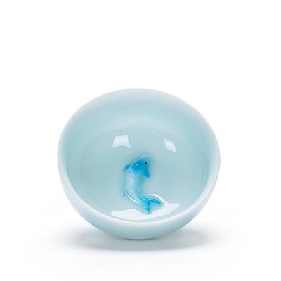 6db/készlet Celadon színű aranyhal teáscsésze,Kung Fu teáscsésze készlet Glaze Travel Tea Bowl Kínai porcelán teáscsésze készlet Tea kiegészítők