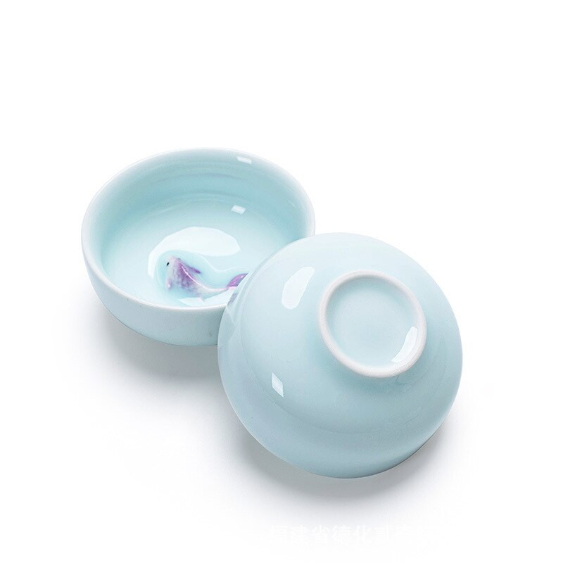 6db/készlet Celadon színű aranyhal teáscsésze,Kung Fu teáscsésze készlet Glaze Travel Tea Bowl Kínai porcelán teáscsésze készlet Tea kiegészítők