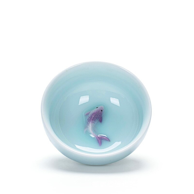 6db/készlet Celadon színű aranyhal teáscsésze,Kung Fu teáscsésze készlet Glaze Travel Tea Bowl Kínai porcelán teáscsésze készlet Tea kiegészítők