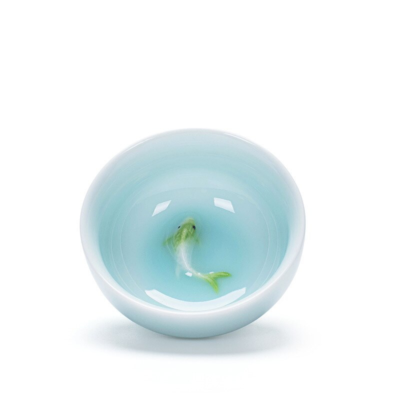 6db/készlet Celadon színű aranyhal teáscsésze,Kung Fu teáscsésze készlet Glaze Travel Tea Bowl Kínai porcelán teáscsésze készlet Tea kiegészítők