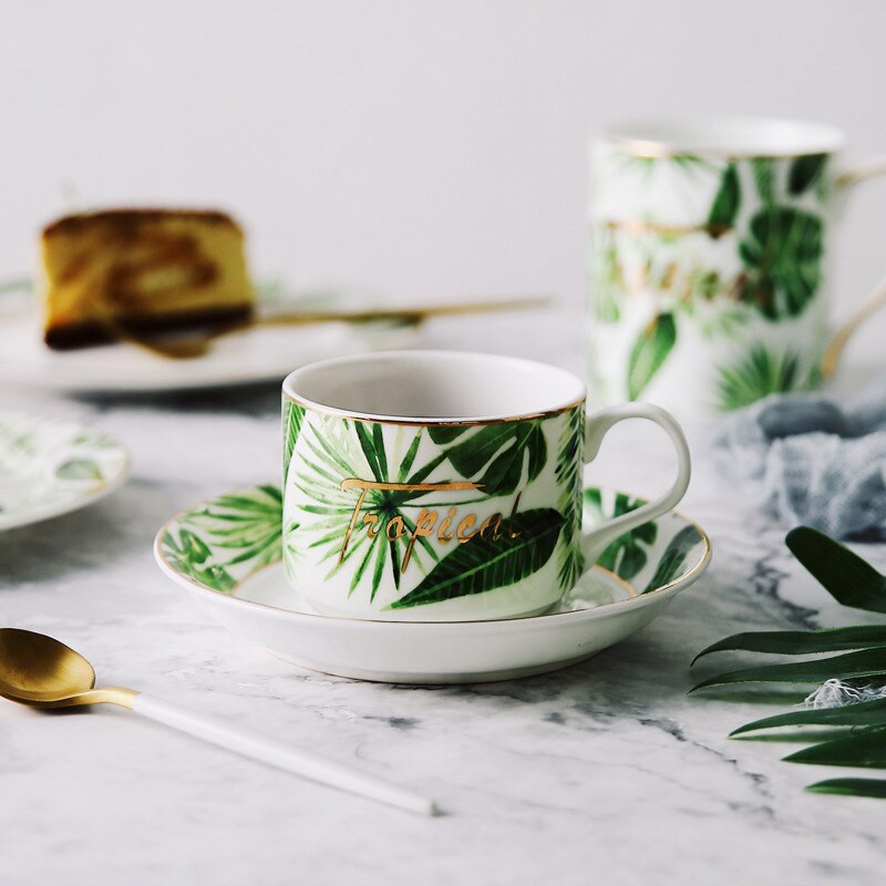 Nordic Creative Plant Green Leaf Bone China Phnom Penh kávéscsésze étel Fresh Turtle Back Bambusz kerámia fekete tea csésze