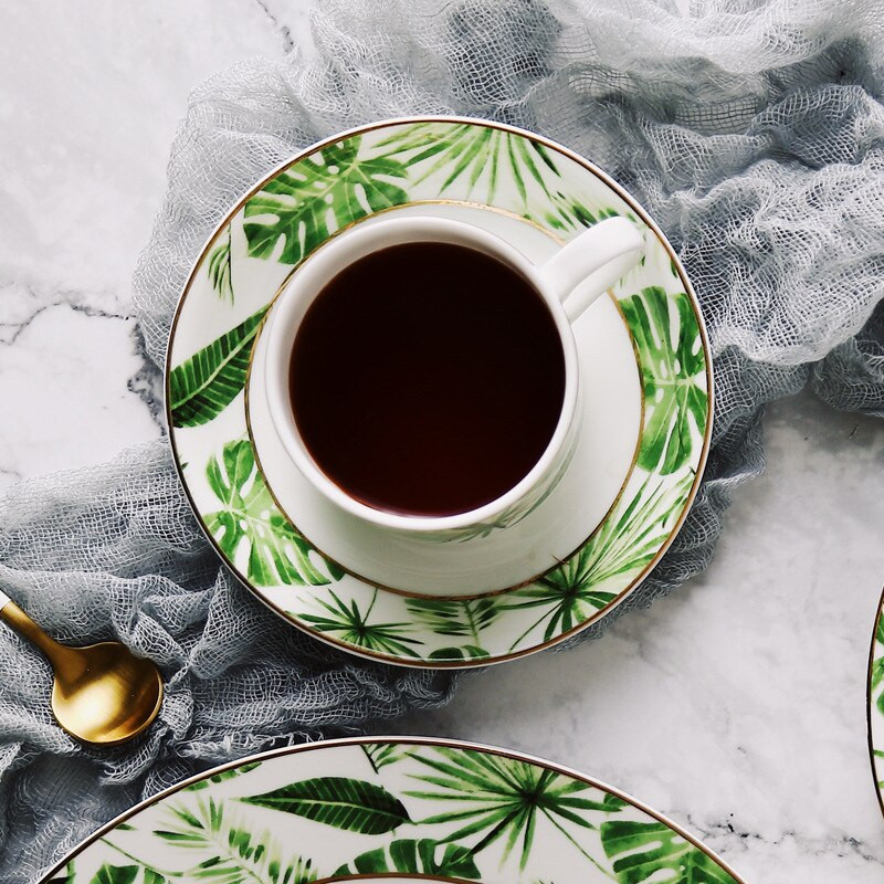Nordic Creative Plant Green Leaf Bone China Phnom Penh kávéscsésze étel Fresh Turtle Back Bambusz kerámia fekete tea csésze