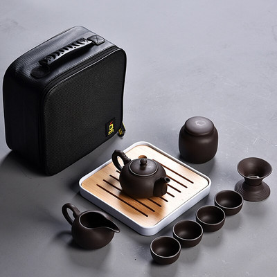 10 vnt Kung fu arbatos rinkinys mielas lengvas virdulys, nešiojamas kiniškas kelioninis keraminis arbatinukas Keraminis padėklas Kavos Gaiwan puodelis