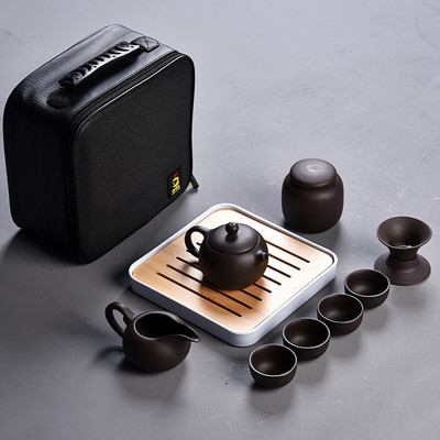 10 vnt Kung fu arbatos rinkinys mielas lengvas virdulys, nešiojamas kiniškas kelioninis keraminis arbatinukas Keraminis padėklas Kavos Gaiwan puodelis