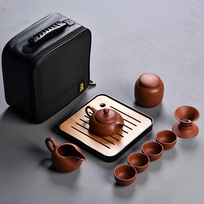 10 vnt Kung fu arbatos rinkinys mielas lengvas virdulys, nešiojamas kiniškas kelioninis keraminis arbatinukas Keraminis padėklas Kavos Gaiwan puodelis