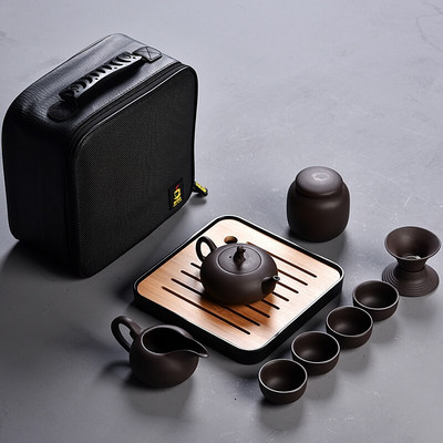 10 vnt Kung fu arbatos rinkinys mielas lengvas virdulys, nešiojamas kiniškas kelioninis keraminis arbatinukas Keraminis padėklas Kavos Gaiwan puodelis