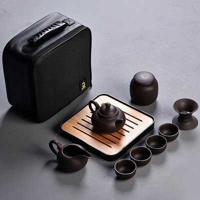 10 vnt Kung fu arbatos rinkinys mielas lengvas virdulys, nešiojamas kiniškas kelioninis keraminis arbatinukas Keraminis padėklas Kavos Gaiwan puodelis