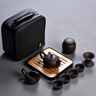 10 vnt Kung fu arbatos rinkinys mielas lengvas virdulys, nešiojamas kiniškas kelioninis keraminis arbatinukas Keraminis padėklas Kavos Gaiwan puodelis