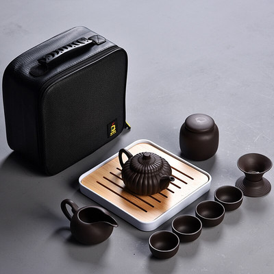 10 vnt Kung fu arbatos rinkinys mielas lengvas virdulys, nešiojamas kiniškas kelioninis keraminis arbatinukas Keraminis padėklas Kavos Gaiwan puodelis