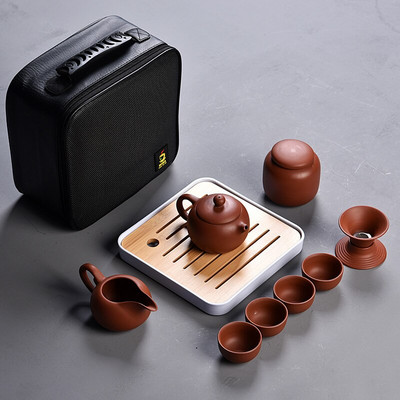 10 vnt Kung fu arbatos rinkinys mielas lengvas virdulys, nešiojamas kiniškas kelioninis keraminis arbatinukas Keraminis padėklas Kavos Gaiwan puodelis