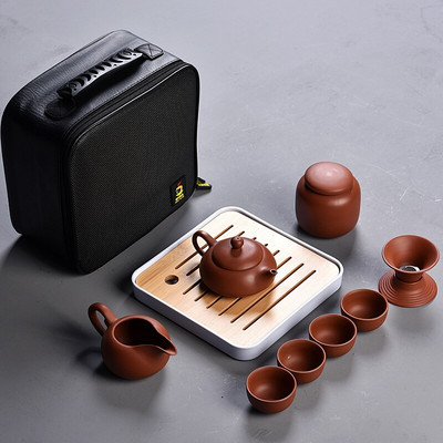 10 vnt Kung fu arbatos rinkinys mielas lengvas virdulys, nešiojamas kiniškas kelioninis keraminis arbatinukas Keraminis padėklas Kavos Gaiwan puodelis