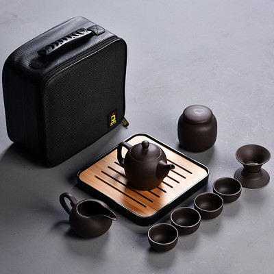 10 vnt Kung fu arbatos rinkinys mielas lengvas virdulys, nešiojamas kiniškas kelioninis keraminis arbatinukas Keraminis padėklas Kavos Gaiwan puodelis