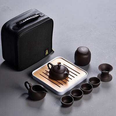 10 vnt Kung fu arbatos rinkinys mielas lengvas virdulys, nešiojamas kiniškas kelioninis keraminis arbatinukas Keraminis padėklas Kavos Gaiwan puodelis