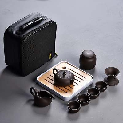 10 vnt Kung fu arbatos rinkinys mielas lengvas virdulys, nešiojamas kiniškas kelioninis keraminis arbatinukas Keraminis padėklas Kavos Gaiwan puodelis