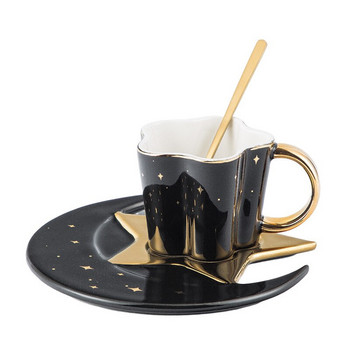 Δημιουργικό Κεραμικό Star Moon Φλιτζάνι καφέ και πιατάκι με κουτάλι Χρυσή λαβή Κούπα Απογευματινό φλιτζάνι τσαγιού Juice Water Drinks Φλιτζάνι πορσελάνη