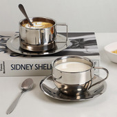 Set šalica za espresso kavu od nehrđajućeg čelika Pull Flower Šalica za kavu Set šalica za čaj Set čaja Šalica za mlijeko s podlogom za tanjurić Žlica Dodaci