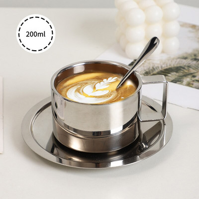 Set šalica za espresso kavu od nehrđajućeg čelika Pull Flower Šalica za kavu Set šalica za čaj Set čaja Šalica za mlijeko s podlogom za tanjurić Žlica Dodaci