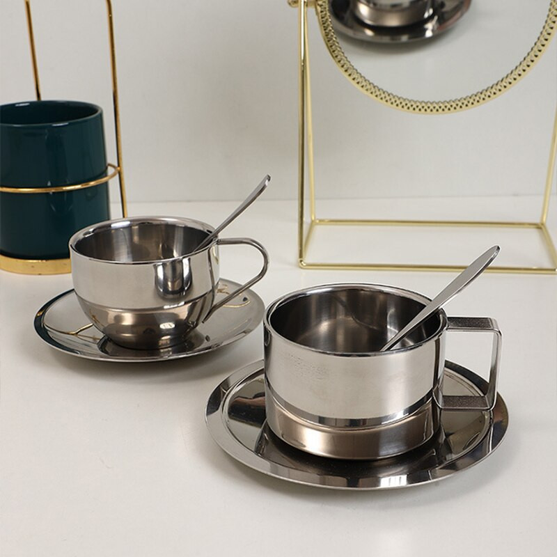 Set šalica za espresso kavu od nehrđajućeg čelika Pull Flower Šalica za kavu Set šalica za čaj Set čaja Šalica za mlijeko s podlogom za tanjurić Žlica Dodaci