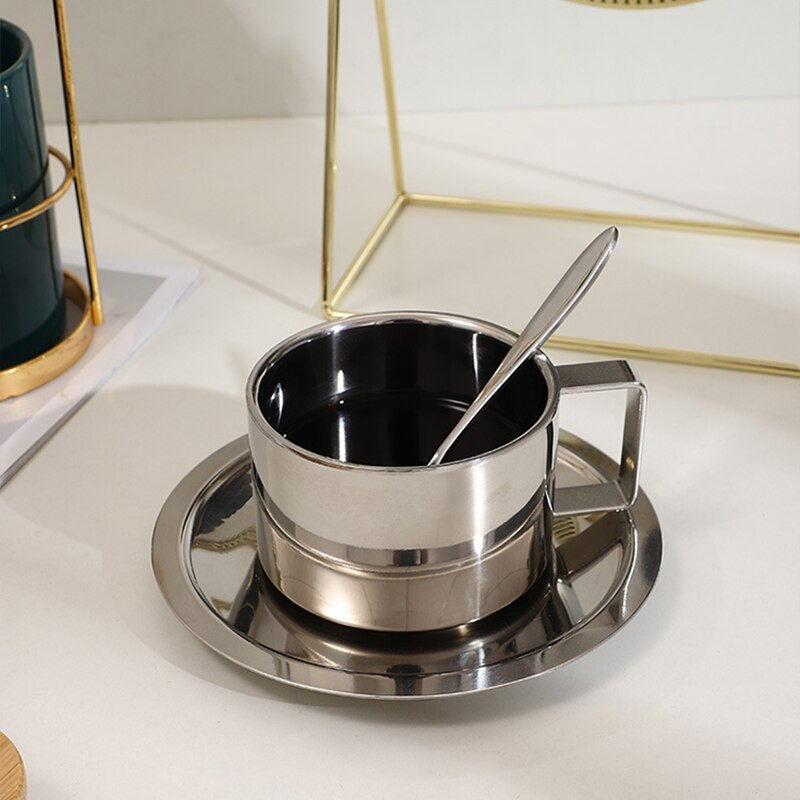 Set šalica za espresso kavu od nehrđajućeg čelika Pull Flower Šalica za kavu Set šalica za čaj Set čaja Šalica za mlijeko s podlogom za tanjurić Žlica Dodaci