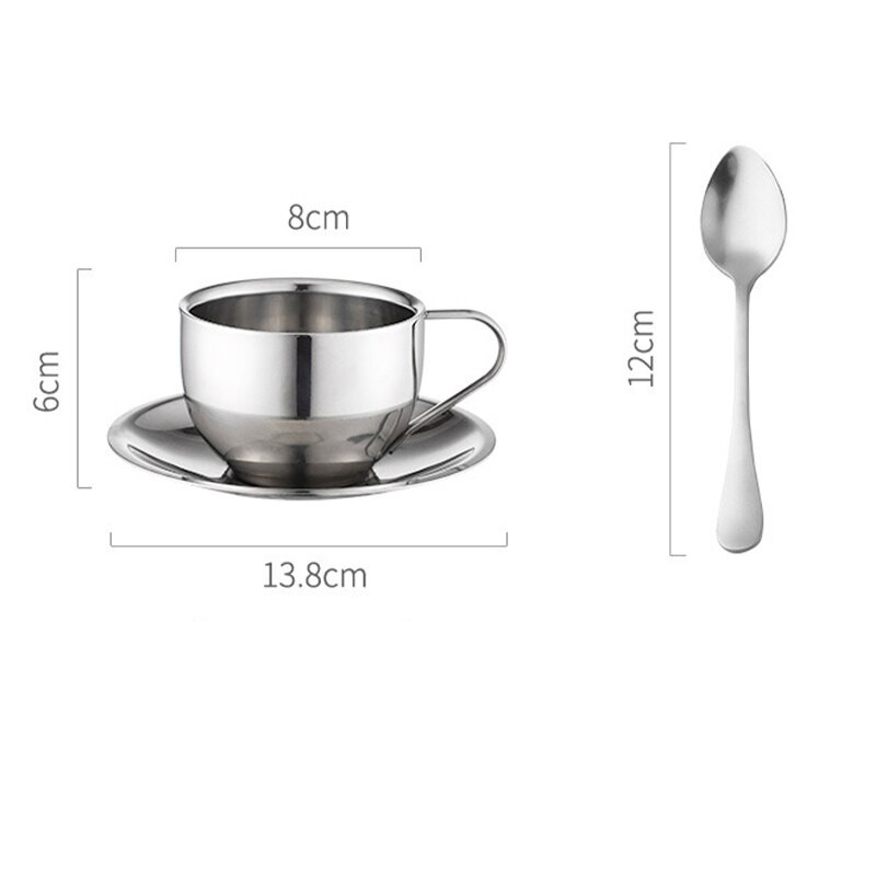 Set šalica za espresso kavu od nehrđajućeg čelika Pull Flower Šalica za kavu Set šalica za čaj Set čaja Šalica za mlijeko s podlogom za tanjurić Žlica Dodaci