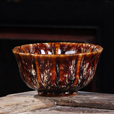 Порцеланова керамична чаша за чай Купа за чай Сервиз за чай Чаша Пещ Променена Tianmu Glaze Tea Master Единична чаша Малка чаена чаша Шапка Седем цвята