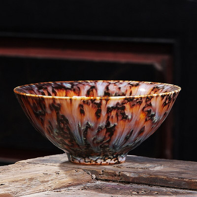 Порцеланова керамична чаша за чай Купа за чай Сервиз за чай Чаша Пещ Променена Tianmu Glaze Tea Master Единична чаша Малка чаена чаша Шапка Седем цвята