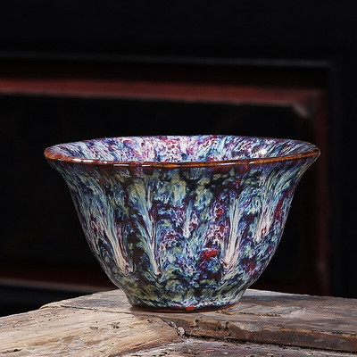 Порцеланова керамична чаша за чай Купа за чай Сервиз за чай Чаша Пещ Променена Tianmu Glaze Tea Master Единична чаша Малка чаена чаша Шапка Седем цвята