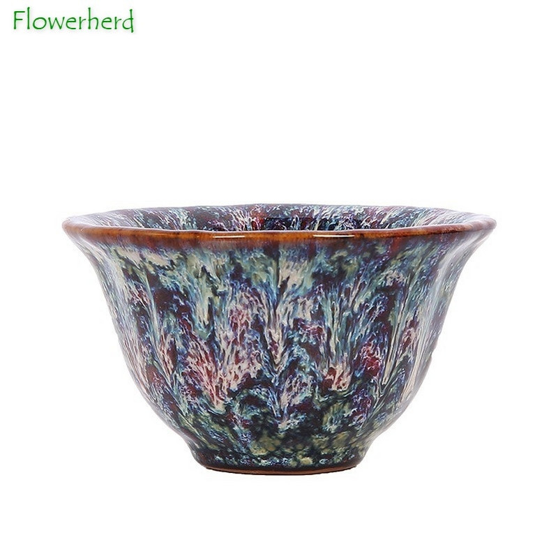 Порцеланова керамична чаша за чай Купа за чай Сервиз за чай Чаша Пещ Променена Tianmu Glaze Tea Master Единична чаша Малка чаена чаша Шапка Седем цвята