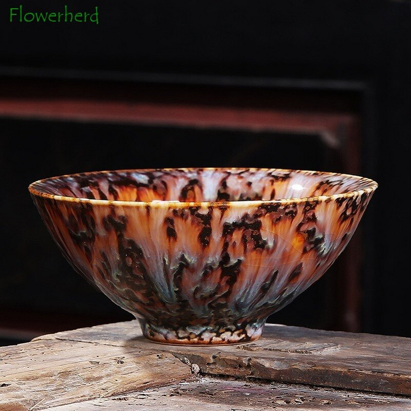 Порцеланова керамична чаша за чай Купа за чай Сервиз за чай Чаша Пещ Променена Tianmu Glaze Tea Master Единична чаша Малка чаена чаша Шапка Седем цвята